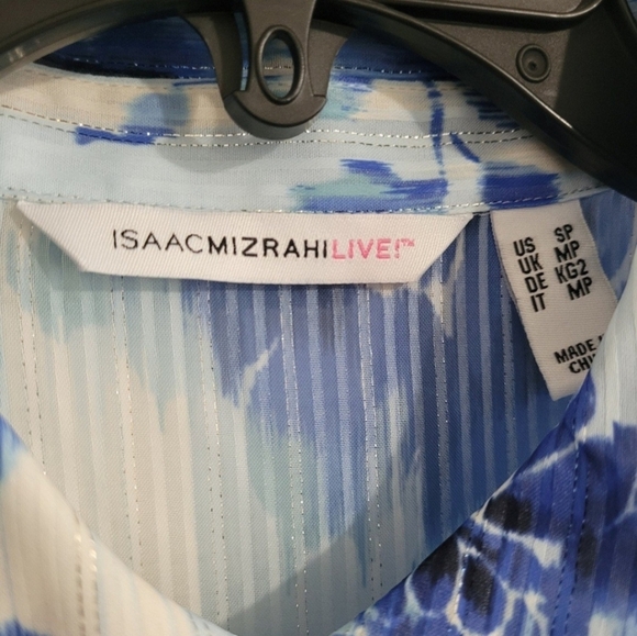 NWT Isaac Mizrahi Blouse Size SP Long Sleeve White Blue Floral Semi-Casual - Picture 9 of 12